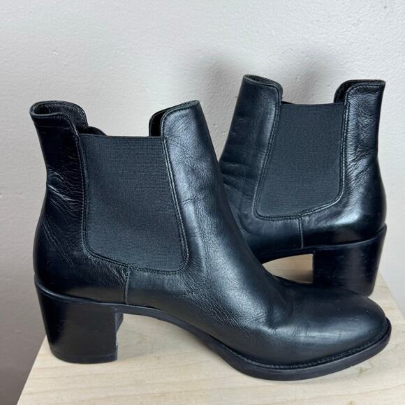 Boemos Made in Italy Black Leather Stacked Block Heel Almond Toe Chelsea Boot 10 - Picture 7 of 11